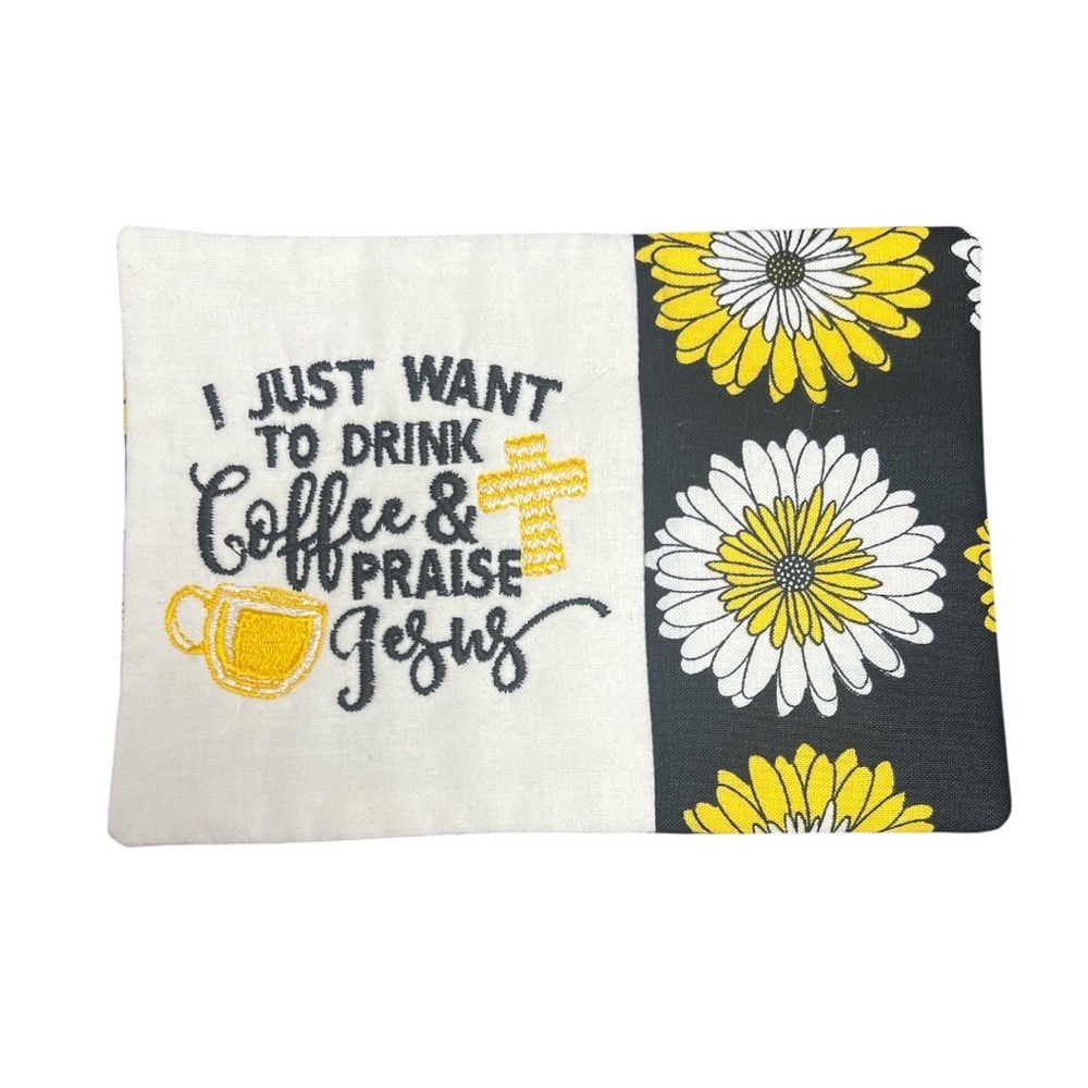 Hand Crafted Mug Rug Coaster Embroidered Cotton Fabric Padded Absorbs Liquid - Picture 5 of 8